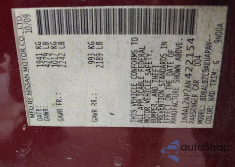 2010 Nissan Altima 2.5 S from USA, damaged, VIN 1N4AL2AP2AN422154